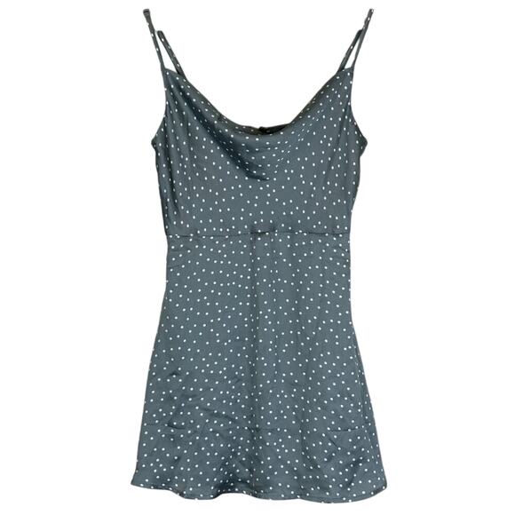 NWT Lulus Mini Dress Womens S Sage Polka Dot Satin Slip Cowl Neck Date Night - Picture 3 of 9